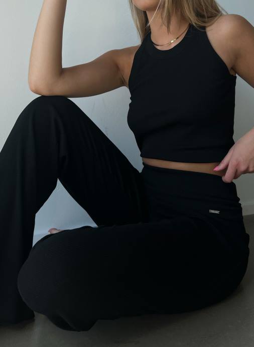 kvinnor AIM'N svarta lätta ribbade byxor Kläder NBT4694