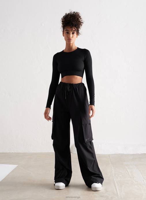 kvinnor AIM'N svarta vindjacka fallskärmsbyxor Kläder NBT4703