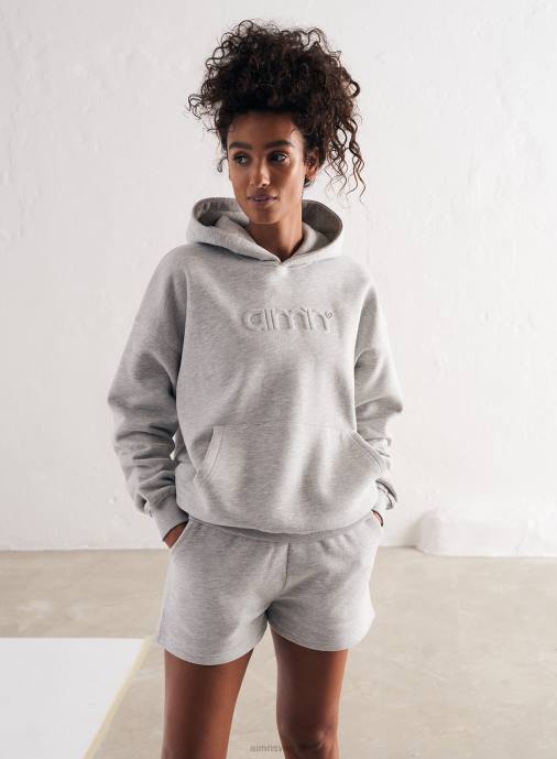 kvinnor AIM'N svetthuva med ljusgrå melerad logotyp Kläder NBT4661