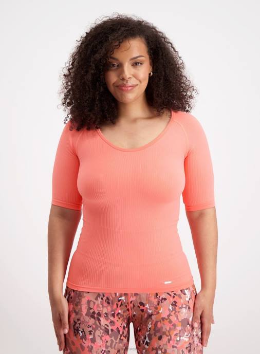 kvinnor AIM'N korall ribbad sömlös t-shirt med rund hals Kläder NBT4336