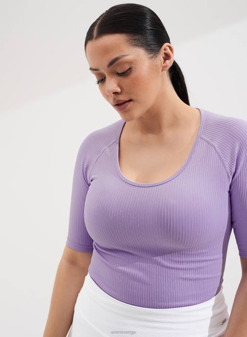 kvinnor AIM'N lavande ribbad sömlös scoop neck kort ärm Kläder NBT4408