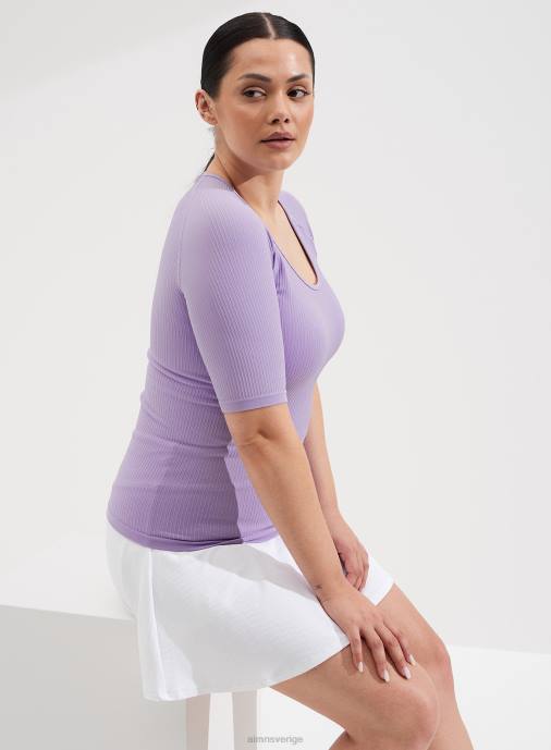 kvinnor AIM'N lavande ribbad sömlös scoop neck kort ärm Kläder NBT4408