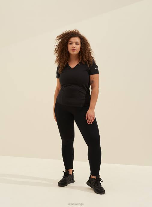 kvinnor AIM'N svart mjuk basic v-ringad kort ärm Kläder NBT4311