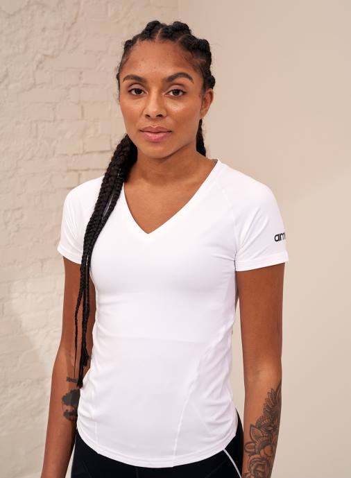 kvinnor AIM'N vit mjuk basic v-ringad kort ärm Kläder NBT4412