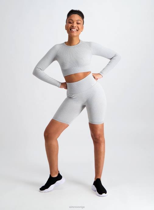 kvinnor AIM'N ljusgrå melerad ribbad lång ärm Kläder NBT4411