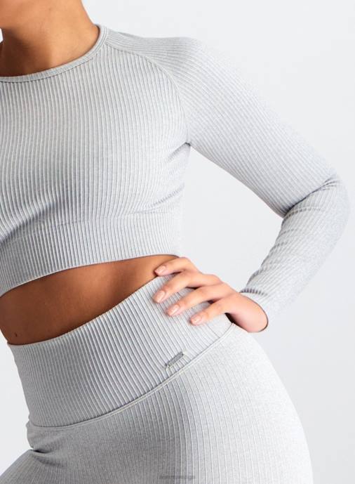 kvinnor AIM'N ljusgrå melerad ribbad lång ärm Kläder NBT4411