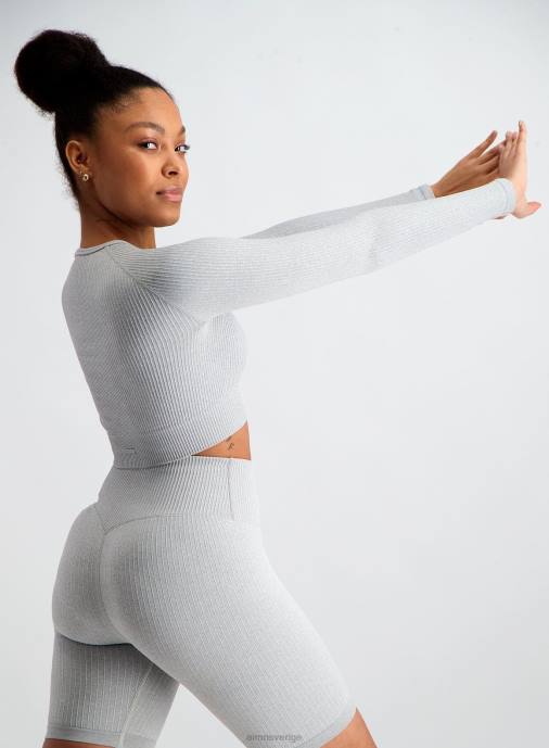 kvinnor AIM'N ljusgrå melerad ribbad lång ärm Kläder NBT4411