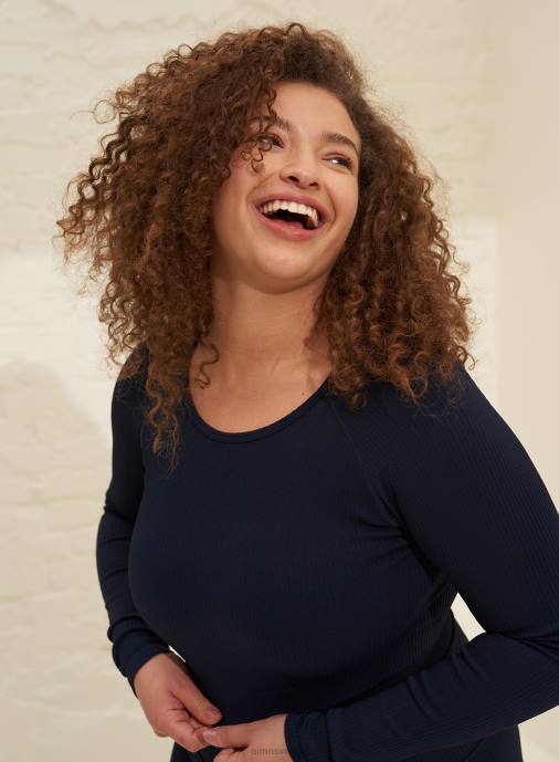 kvinnor AIM'N marinblå ribbad lång ärm Kläder NBT4329