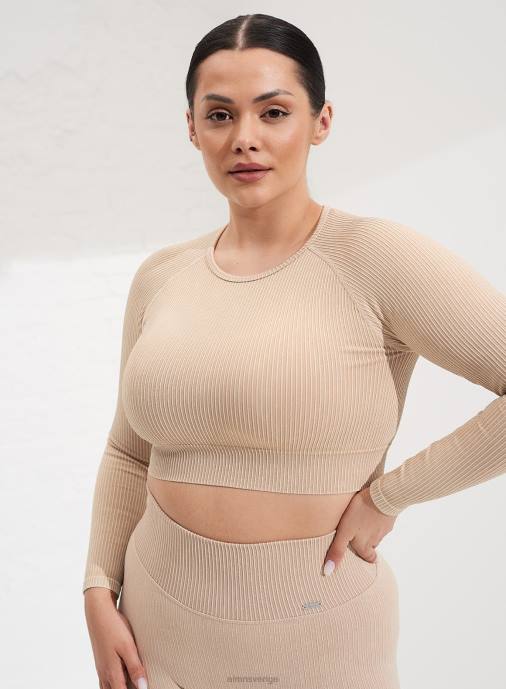 kvinnor AIM'N sandtvättad ribbad sömlös gröda lång ärm Kläder NBT4438