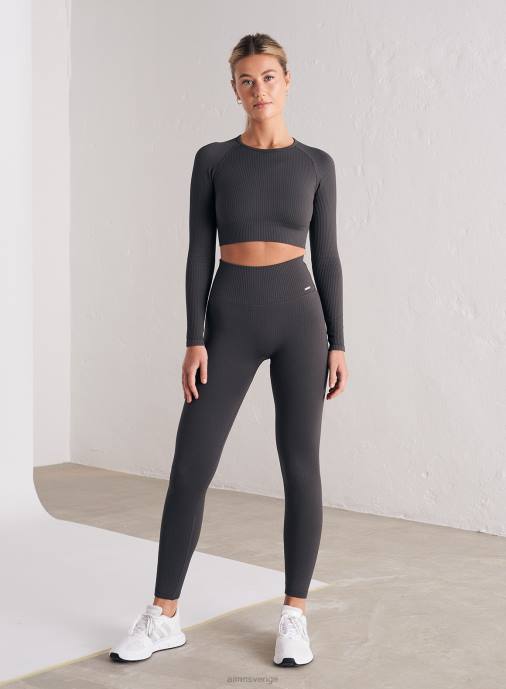 kvinnor AIM'N skugga grå ribbad sömlös beskuren lång ärm Kläder NBT4326