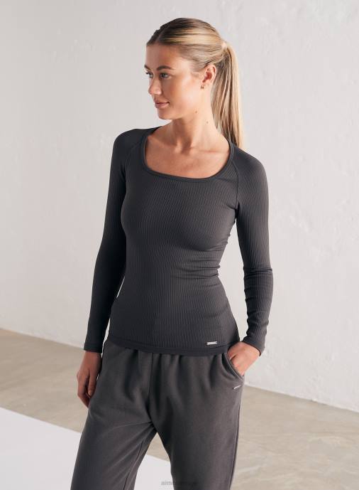 kvinnor AIM'N skugggrå ribbad sömlös lång ärm Kläder NBT4399