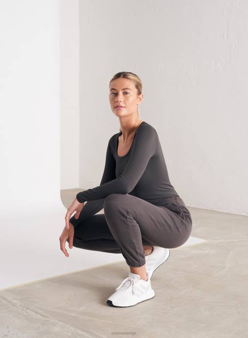 kvinnor AIM'N skugggrå ribbad sömlös lång ärm Kläder NBT4399