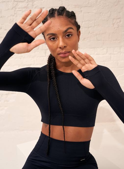 kvinnor AIM'N svart motion sömlös beskuren lång ärm Kläder NBT4384