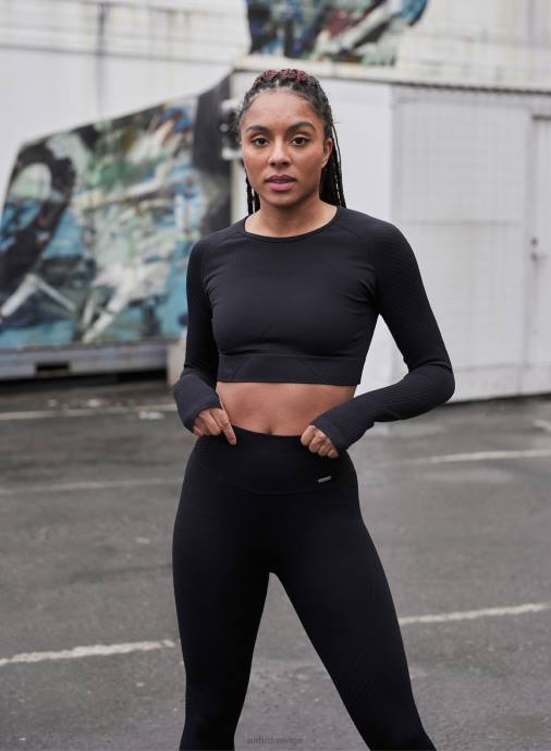 kvinnor AIM'N svart motion sömlös beskuren lång ärm Kläder NBT4384