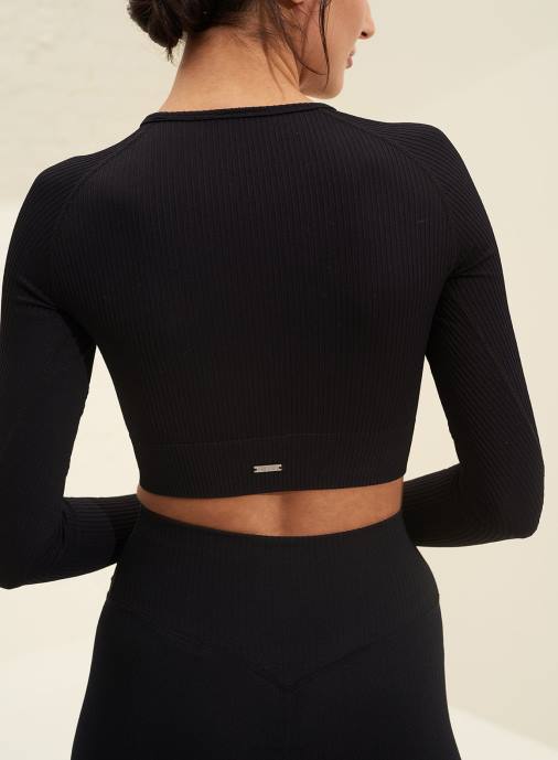 kvinnor AIM'N svart ribbad sömlös lång ärm Kläder NBT4302