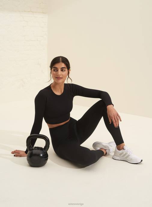 kvinnor AIM'N svart ribbad sömlös lång ärm Kläder NBT4302