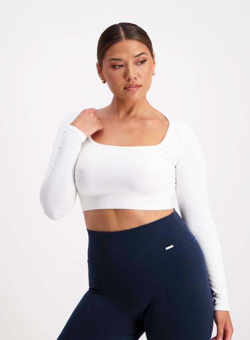 kvinnor AIM'N vit lyxig sömlös beskuren långärmad Kläder NBT4396