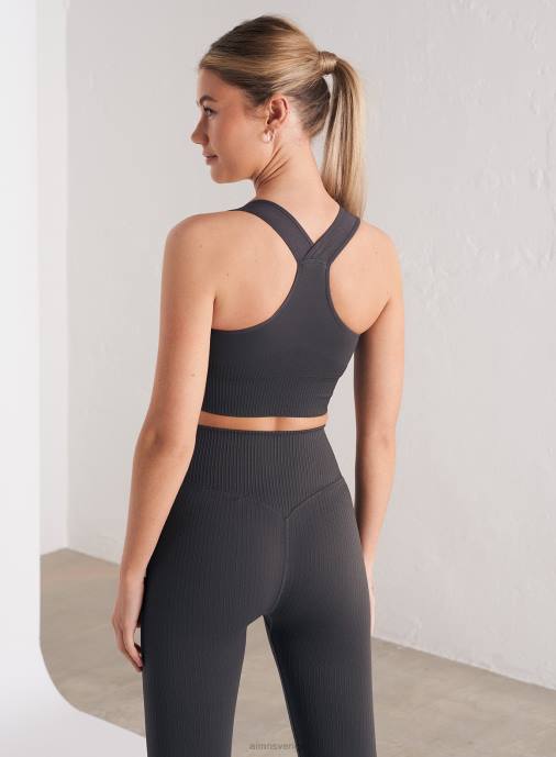 kvinnor AIM'N skugggrå ribbad sömlös bh med högt stöd Kläder NBT4210