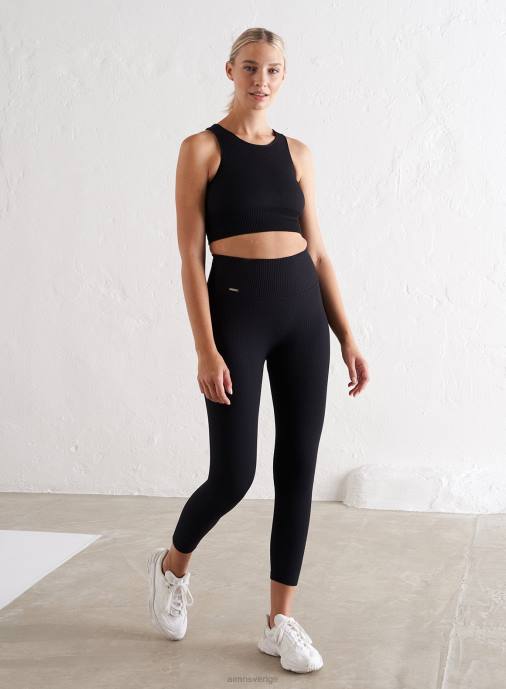 kvinnor AIM'N svarta ribbade sömlösa tights 7/8 Kläder NBT462