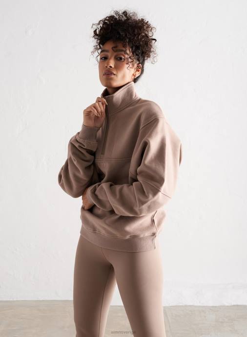 kvinnor AIM'N espresso logotyp svett halv dragkedja Kläder NBT4457