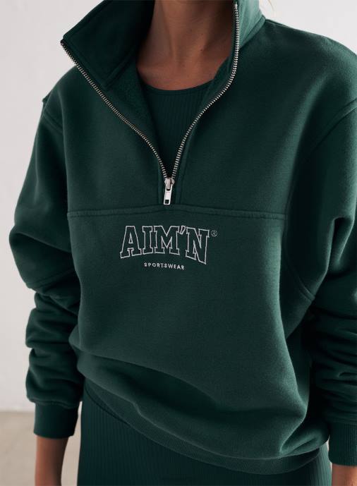 kvinnor AIM'N pinjegrön college sweat halv dragkedja Kläder NBT4637