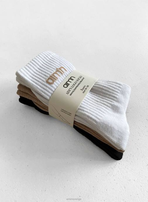 kvinnor AIM'N svarta/vita/espressosockor med logotyp 3-pack Tillbehör NBT4770
